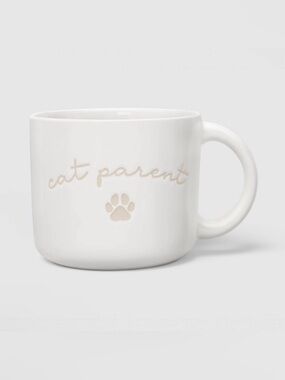 Room Essentials White Cat Parent Ceramic Mug with Beige Script 14oz